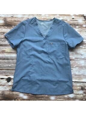 💚 FIGS Catarina One Pocket Scrub Top Heather Blue Womens Size Small